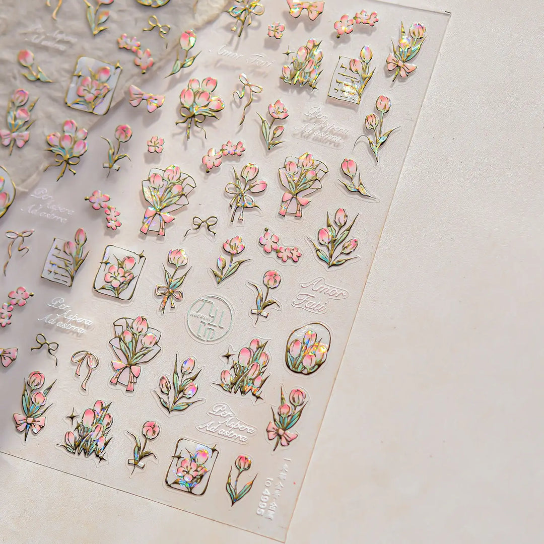 1Sheet 5D Soft Embossed Relief Nail Stickers Cute Daisies Self Adhesive Slider Stickers Press On Nails DIY Japanese Nail Art Dec