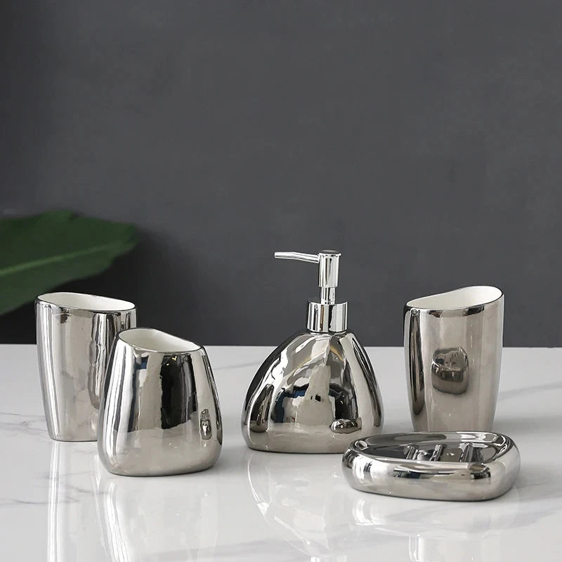 Ceramic Bathroom Accessory Set Luxury Bathroom Vanity Countertop Set Soap Dispenser Toothbrush Holder Soap Dish Bathroom Supply