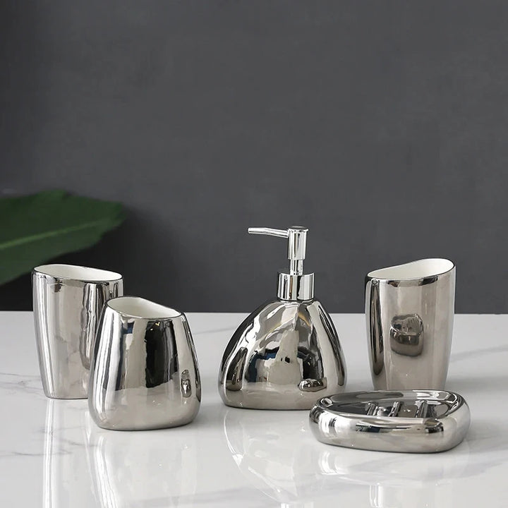 Ceramic Bathroom Accessory Set Luxury Bathroom Vanity Countertop Set Soap Dispenser Toothbrush Holder Soap Dish Bathroom Supply
