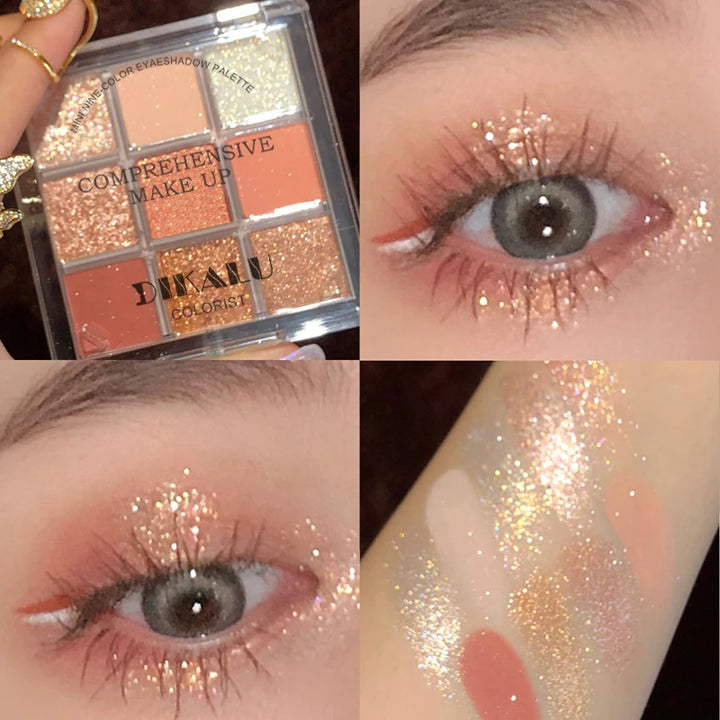 DIKALU Spring And Summer New Eyeshadow Palette Oh Rosy Nine Palace Grid Auto Focus Low Saturation Smoke Powder Rose Plate