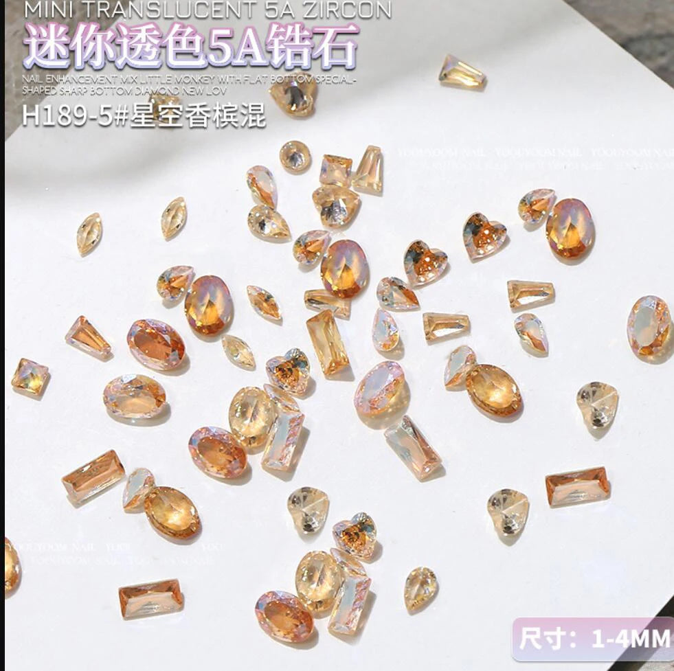 50Pcs/Bag 5A Mini Zircon Nail Art Charms Sparkle Mix Shapes Flat Bottom Diamond Nail Rhinestones Decor DIY Manicure Accessories