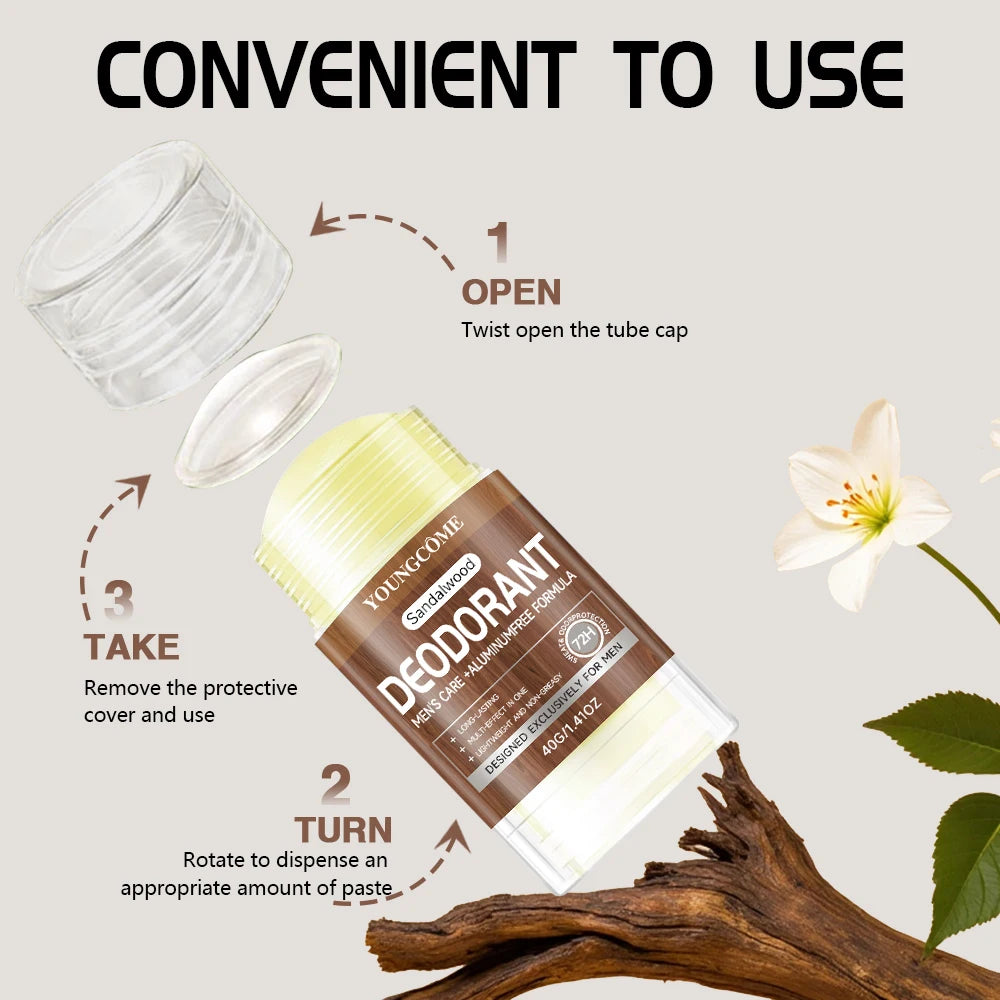 Men Sandalwood Deodorant Stick Anti Sweating Keep Drying Lasting Fragrance Remove Armpit Odor Underarm Refresh Sticks 40g 1/3set