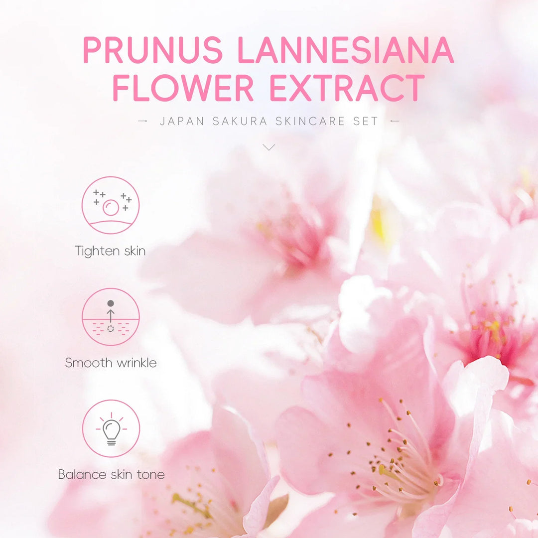 Sakura 6-Piece Skincare Gift Set for Autumn & Winter Deeply Hydrating Cleanser Toner Lotion Serum Eye Cream Essence Cream