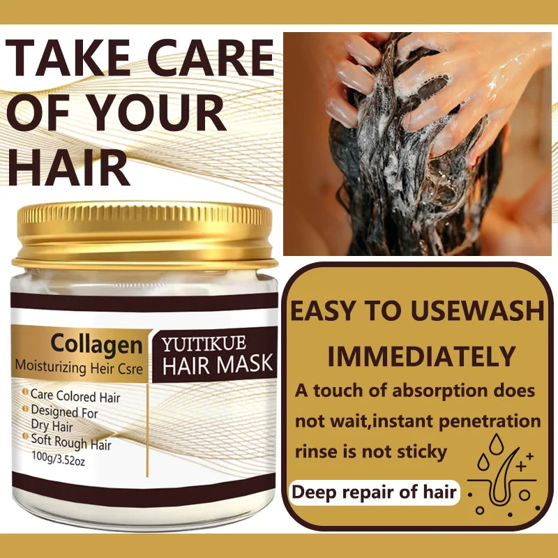 YUITIKUE Collagen Moisturizing Hair Mask - 100g for Dry & Colored Hair, Deep Conditioning to Soften Rough Hair