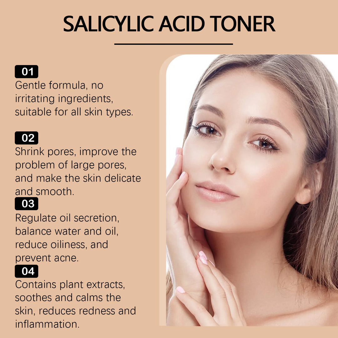 Salicylic Acid Toner for Acne Removing Shrink Pores Control Oil Remove Pimple Exfoliating Brighten Moisturizing Skincare Product
