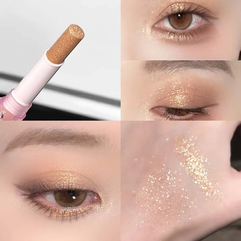 LUCKGO Jelly Eyeshadow Stick Eye Shadow Pen, Waterproof Sweatproof, Not Easy to Break, Pearlescent, Fine Shiny, Lazy Eyeshadow