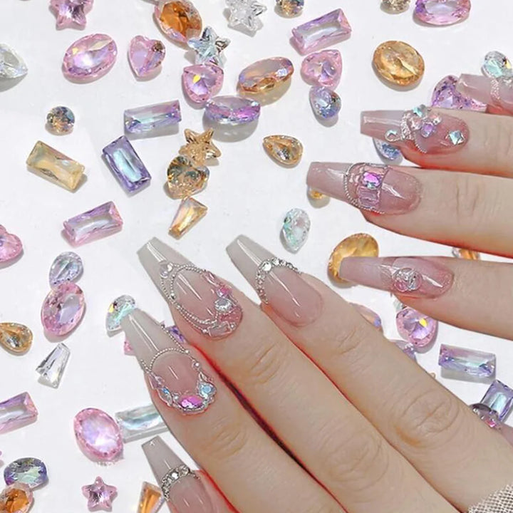 50Pcs/Bag 5A Mini Zircon Nail Art Charms Sparkle Mix Shapes Flat Bottom Diamond Nail Rhinestones Decor DIY Manicure Accessories