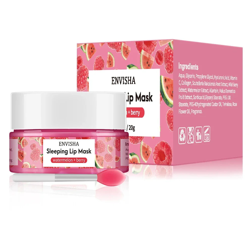 ENVISHA Watermelon Lip Sleep Mask Night Sleeping Maintenance Moisturizing Fade Lines Nourishing Balm Skin Care Beauty Health 20g