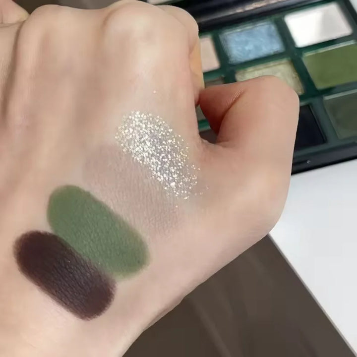 9 Color Eyeshadow Palette Olive Green Eye Look Pearlscent Shimmer Matte Eyeshadow Pink Palette Flash Cosmetics