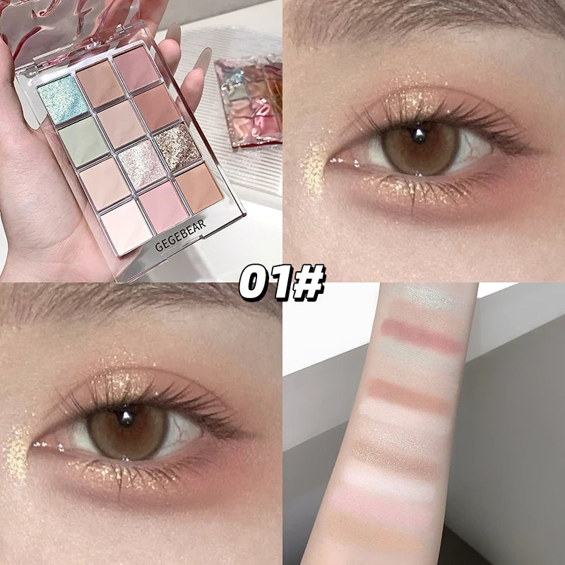 Gege Bear Water Wave Eye Shadow Plate 12 Color Eye Shadow Natural Fine Flash Matte Eye Shadow Plate