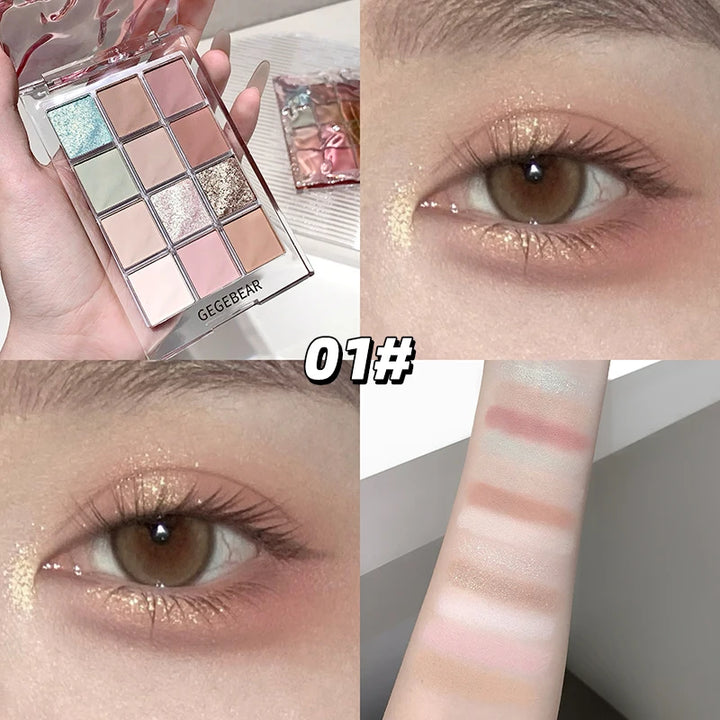 Gege Bear Water Wave Eye Shadow Plate 12 Color Eye Shadow Natural Fine Flash Matte Eye Shadow Plate