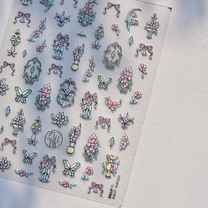 1PCS Crystal Diamond Nail Sticker Mix Pink Swan Flower Frame Butterfly Self Adhesive Nail Art Stickers DIY Cute Decoration Parts