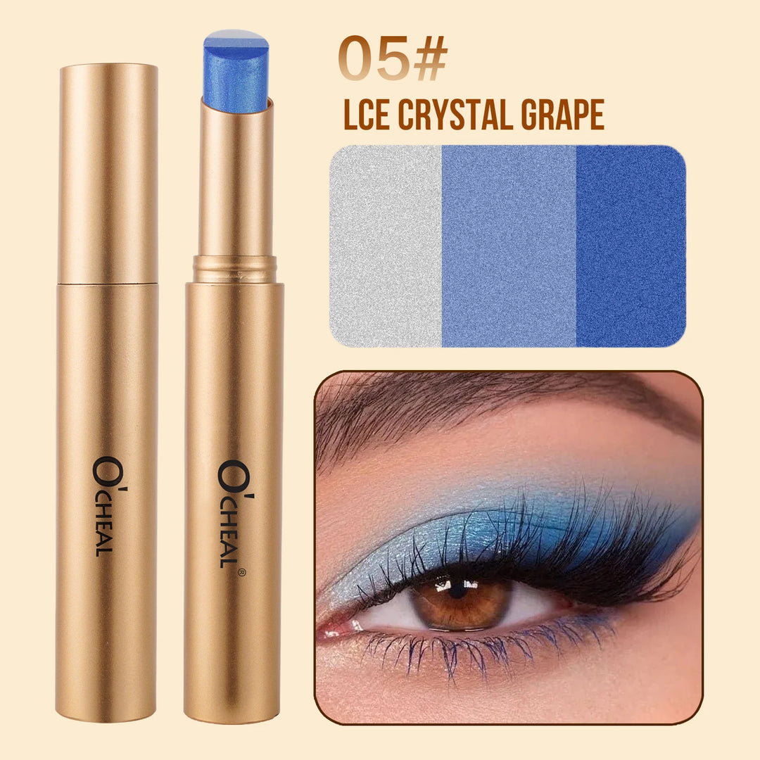 O'CHEAL Three Color Eye Shadow Stick Gradient Delicate Shiny Waterproof Glitter Eye Shadow Waterproof Long-Lasting Eye Cosmetics