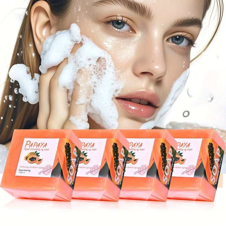 4pcs/Papaya Essential Oil Soap For Face Cleansing Natural Hydrating Whitening Pink Rose Handmade