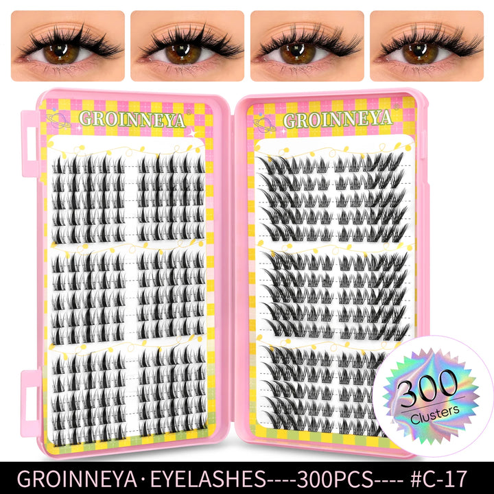 GROINNEYA Eyelashes Clusters 320 pcs Natural Eyelash extension Cluster Lashes Volume Mixed Tray Lashes Cluster Natural Lashes