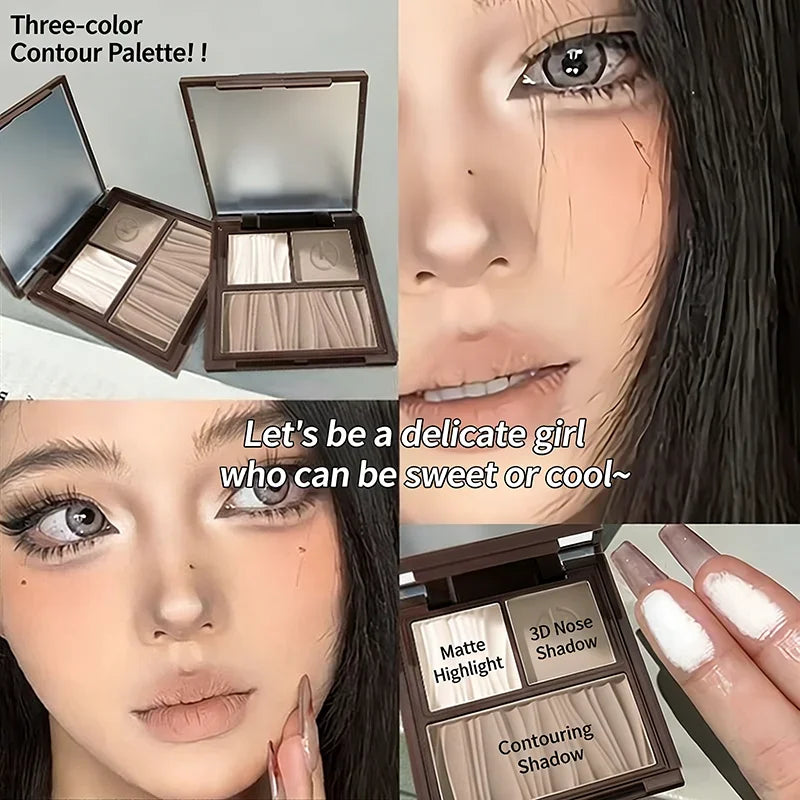 Natural Matte 3-in-1 Contour Palette - Highlighter Bronzer Blush Face Sculpting Powder Kit - Valentine's Day Makeup Gift Set