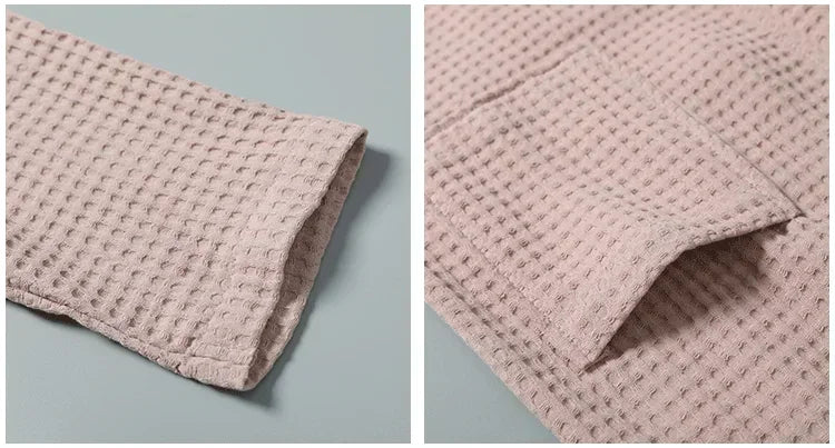 Cotton Terry Robe for Spring and Summer Thin Morning Robe Long Sleeve Waffle Bathrobe Hotel Beauty Bath Towel for Couples