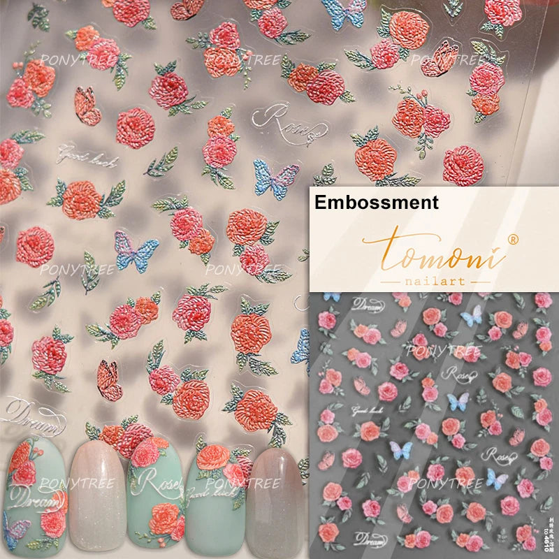 Flowers Blooming Cherry Blossom Sakura Living Peach Branch 5D Soft Relief Spring Adhesive Nail Art Sticker Chic Manicure Decals