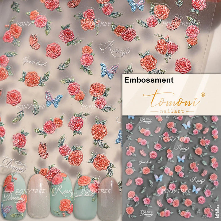 Flowers Blooming Cherry Blossom Sakura Living Peach Branch 5D Soft Relief Spring Adhesive Nail Art Sticker Chic Manicure Decals