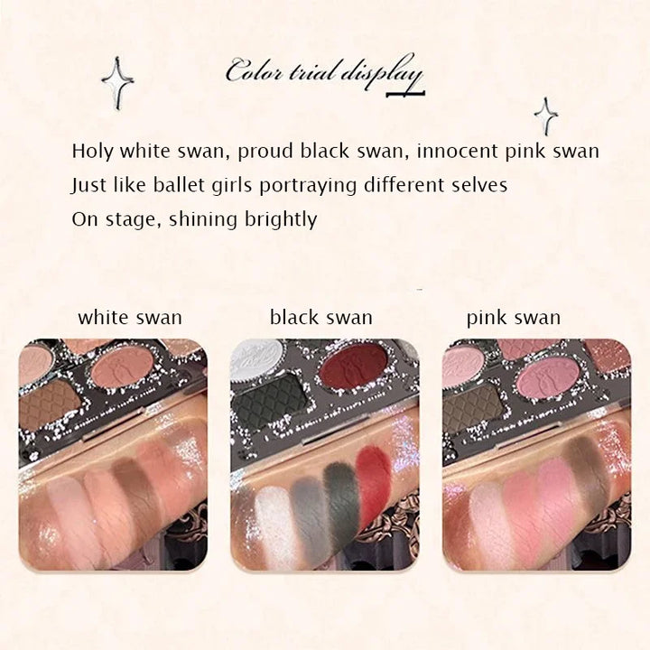 Flower Knows black Swan Ballet Eyeshadow Palette Matte Fine Shimmer Pearl Face Palette 6 Colour Glitter Eye Shadow