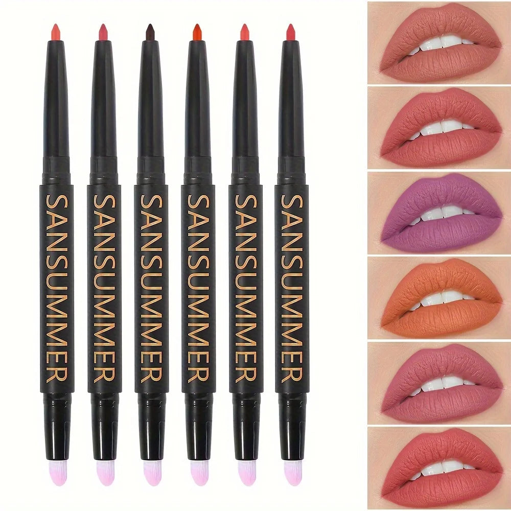 6-color Lipliner With Lip Brush Waterproof, Sweat Resistant, Velvet And Multi-color Lip Pencil Cosmetics