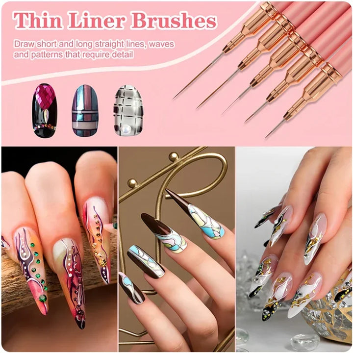 LINMANDA Nail Art Liner Brushes Long Lines Liner Brush UV Gel Polish Painting Nail Design Brush Metal Handle Nail Drawing Pens