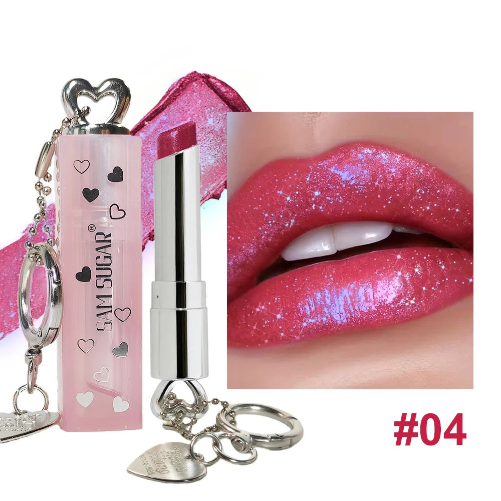 Velvet Lipstick Metallic Shine Long Lasting Moisturizing No Grainy Highly Pigmented 3D Diamond Glitter Heart Love Lipstick
