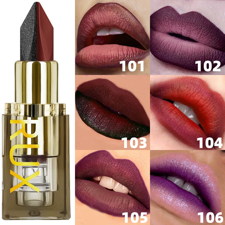 6 Color  Glitter Two-tone Lipstick Purple Black Matte1pc Lipsticks Cosmetics Easy to use Lip Tint Makeup Lip Beauty Red Pigment