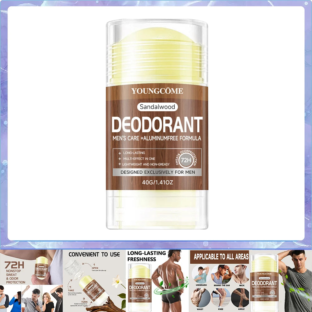 Men Sandalwood Deodorant Stick Anti Sweating Keep Drying Lasting Fragrance Remove Armpit Odor Underarm Refresh Sticks 40g 1/3set