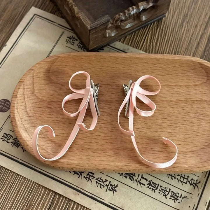 1 Pair Fairy Hair Jewelry 3D Satin Ribbon Bow Barrettes Silky Flowery Chinese Bow Hairpins Exquisite Secure Side Hair Clip Stage