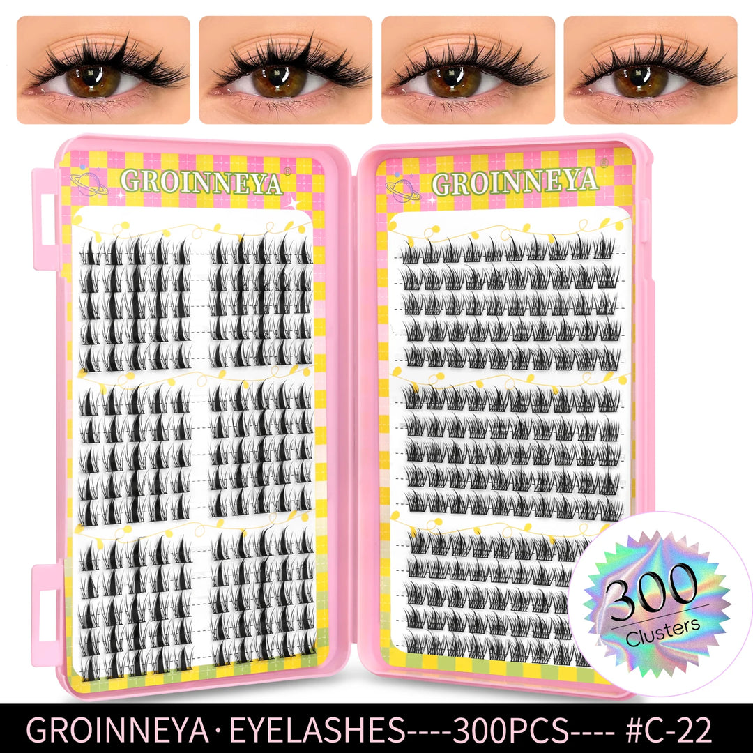 GROINNEYA Eyelashes Clusters 320 pcs Natural Eyelash extension Cluster Lashes Volume Mixed Tray Lashes Cluster Natural Lashes