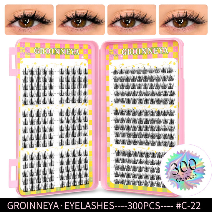 GROINNEYA Eyelashes Clusters 320 pcs Natural Eyelash extension Cluster Lashes Volume Mixed Tray Lashes Cluster Natural Lashes