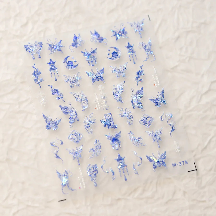 5D Butterfly Nail Stickers Sparkling Jelly Butterfly Nail Art Sticker Decorations Decals DIY Self Adhesive Slider Manicure Parts