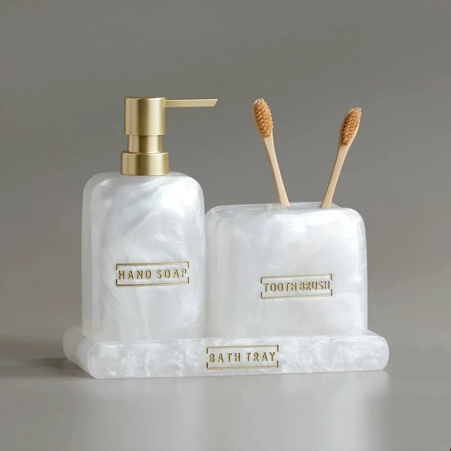 White Pearl Bathroom Wash Accessories Lotion Bottle Bathroom Toothbrush Cup Set Soap Dispenser Toothbrush Holder Set Soap Dish