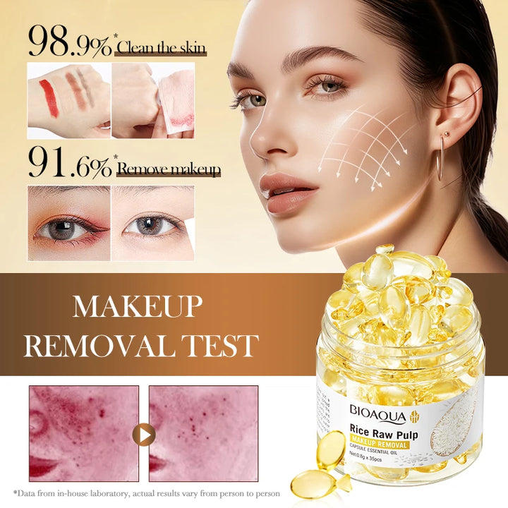 Rice Plasma Makeup Remover Capsules Essential Oil Deep Pore Cleansing Mild Non-Irritating Dissolving Makeup Remover Oil