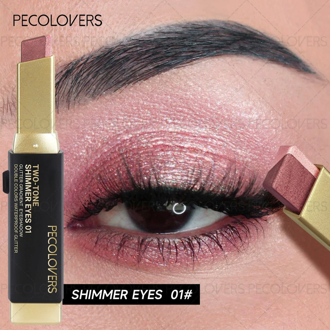 1pc PECOLOVERS Aurora Shimmer 2-Tone Gradient Glitter Eyeshadow Stick - Long-Lasting, Waterproof, Formaldehyde-Free