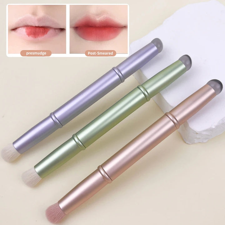 1pc double-head lip brush, aluminum alloy shell, dust-proof cover, makeup brush, jelly lip brush, makeup tool, facial makeup bru