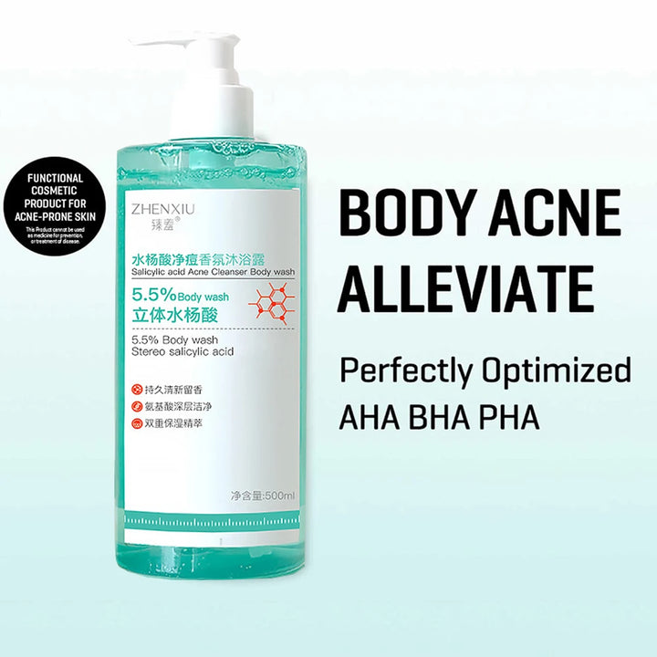 16.9 oz Salicylic Acid Body Wash, Gentle & Smoothing  Mild Exfoliating Daily Acne Body Wash Deep Cleanses Back Acne and Sebum