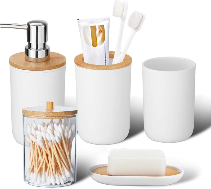5 Piece Bathroom Accessories Set Plastic Bathroom Decor Sets Accessories, Toothbrush Holder, Toothbrush Cup, soap Dispenser