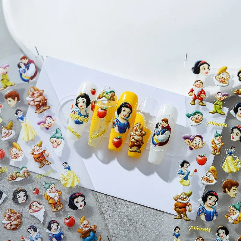 Disney Princess Cartoon 5D Nail Stickers Nail Art Decoration Frozen Snow White Nail Art Stickers Nail Supplies