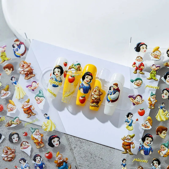 Disney Princess Cartoon 5D Nail Stickers Nail Art Decoration Frozen Snow White Nail Art Stickers Nail Supplies