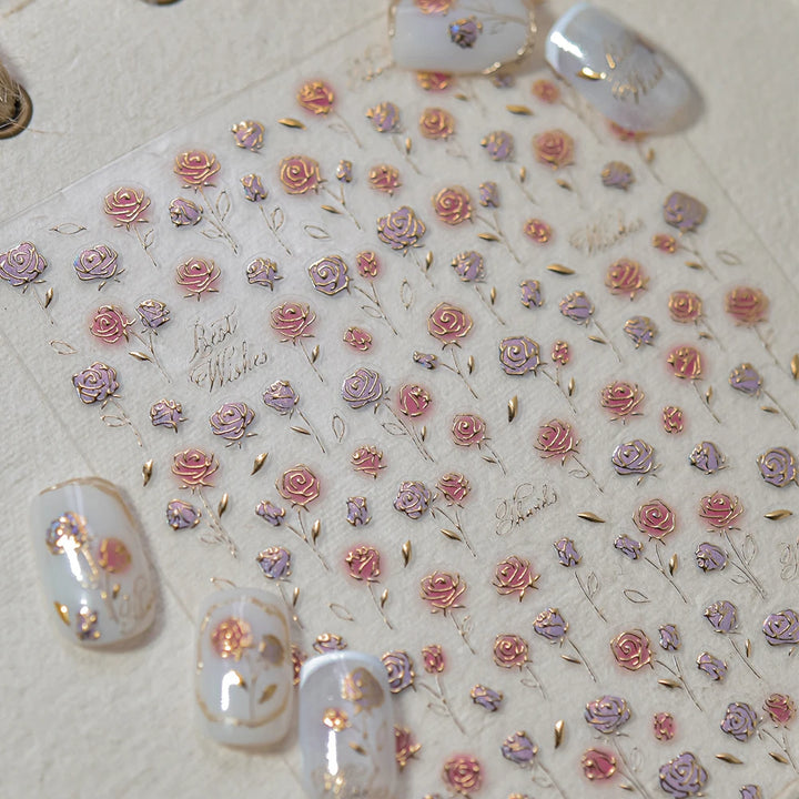 Lace Garden Bowknot Bow Tie Rose Flower Petal Pearl Irregular Border Self Adhesive 5D Nail Art Decoration Sticker Manicure Decal