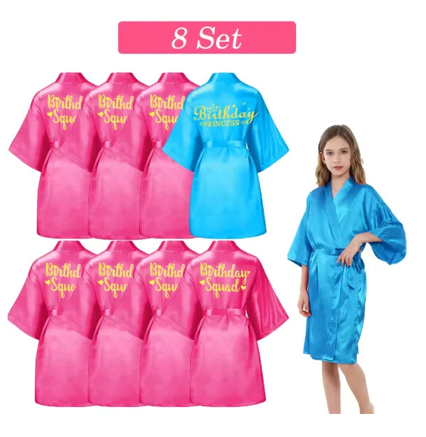 6-15 Set Spa Robes for Girls Spa Party Birthday Squad Robe Kids Satin Bathrobe Princess Kimono Girl Sleepover Party Favors