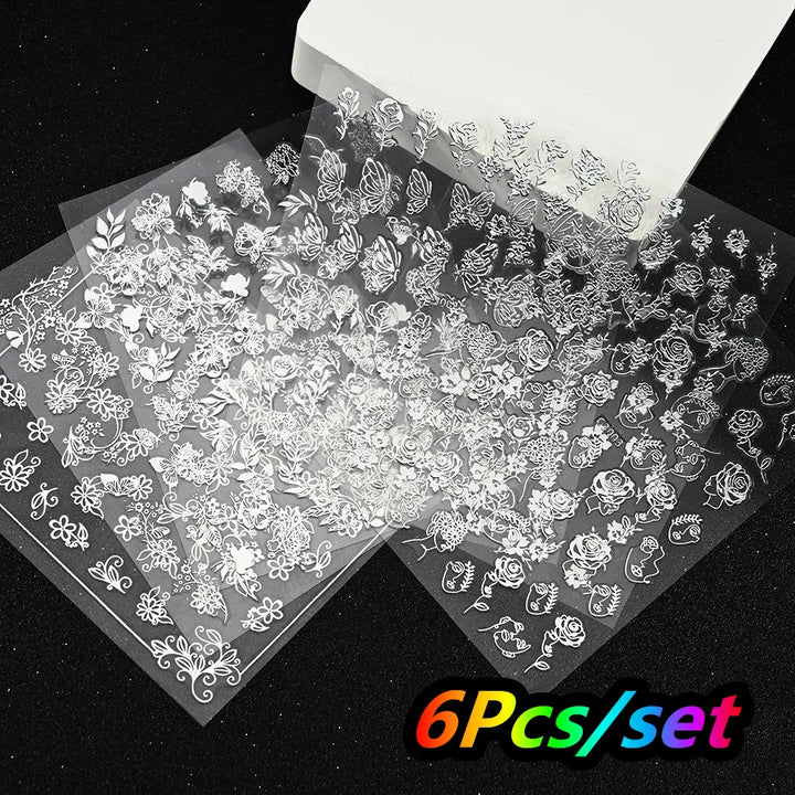 4/6Sheet/Kit Holographic Rainbow Love Heart Nail Sticker 3D Laser Heart Nail Decal Self-Adhesive Love Heart Manicure Slider &*&