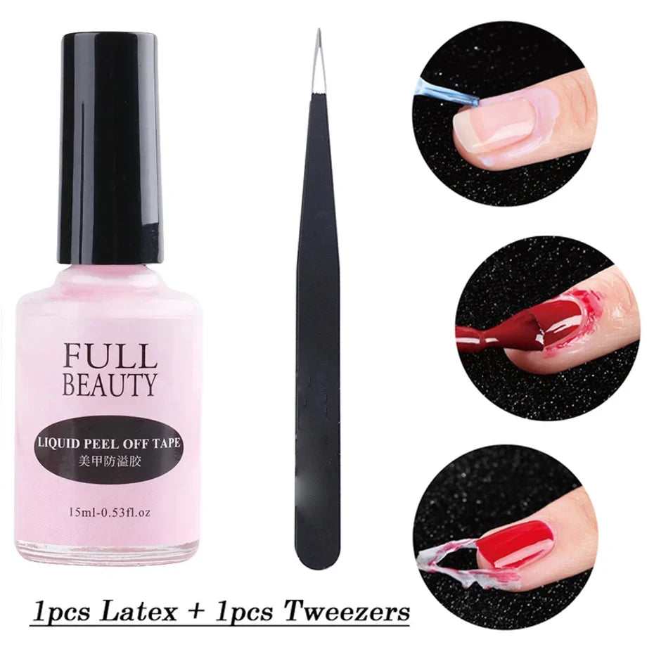 15ml Peel Off Latex Antifreezing Nail Liquid Anti-overflow Glue Nail Edge Protection Fast Dry Nail Skin Care Tool With Tweezer