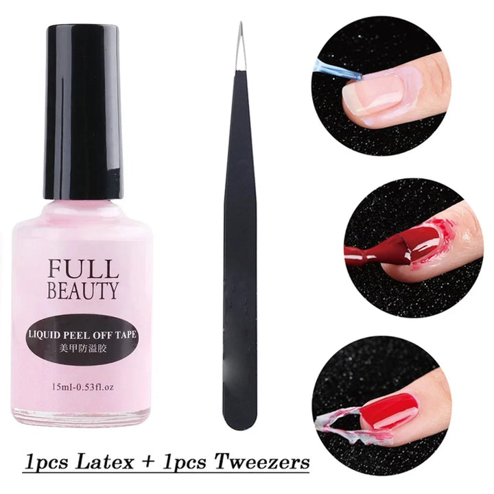 15ml Peel Off Latex Antifreezing Nail Liquid Anti-overflow Glue Nail Edge Protection Fast Dry Nail Skin Care Tool With Tweezer