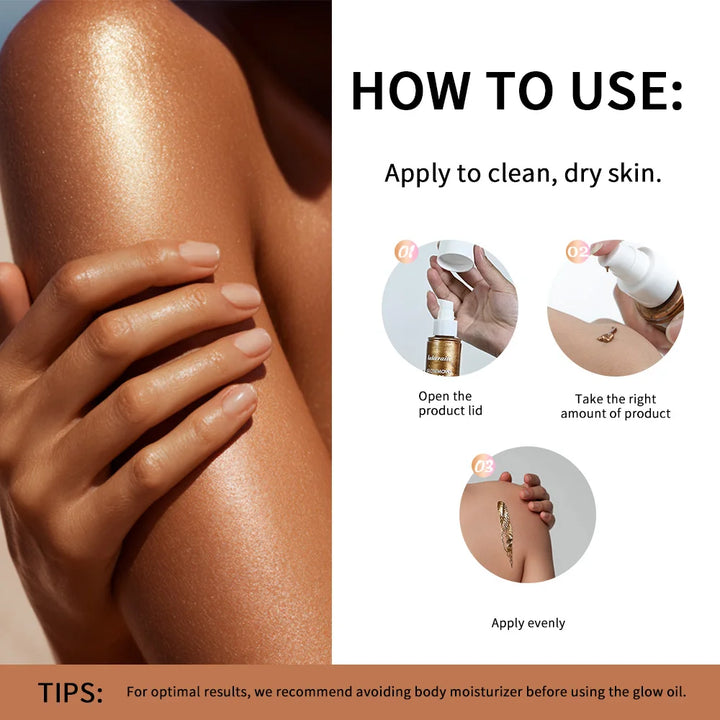 Body Care Glow Oil Glowmotions Glow Body Oil 100ml Hydrating Softening Brazilian Shimmer Bronze Non-Greasy Non-Sticky for Body C