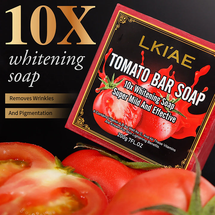 LKIAE Brand Tomato Fruit Scented Handmade Natural Bar Soap, For Face, Body, Whitening, Oil Control, Brightens, Shrink Pore, 200g