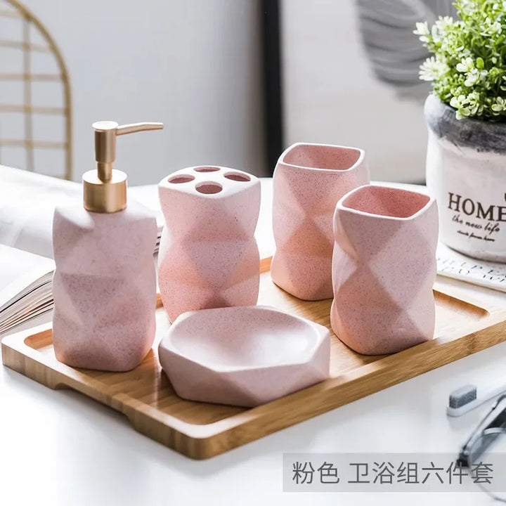 Ceramic Bathroom 4-piece Set Bathroom Supplies Ornaments for Gift Giving Mouthwash Cup Toothbrush Cup Set Toilet Accessories