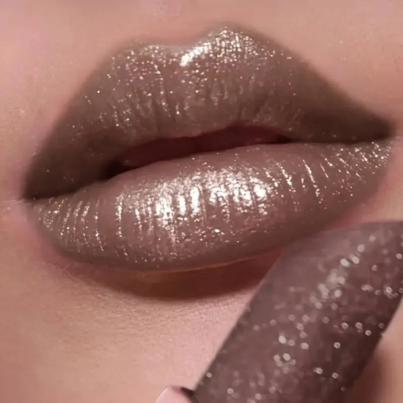 Shimmer Pearlescent Lipstick Long Lasting Waterproof, Moisturizing Plumping Lip Color for Sexy Glamorous Makeup